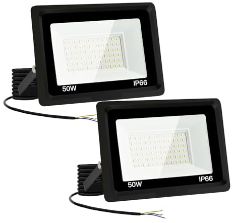 Jefedana 2 Piezas 50W Focos LED Exterior, 5000LM Proyector Led Exterior, 6000K Blanco Frío Floodlight, IP66 Impermeable Foco Led para Casa, Garaje, Patio, Camino, Jardín, Terrazas