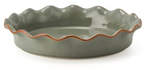 SIDUCAL Ceramic Pie Pan for Baking[10.5 inch],Reusable NonStick Ceramic Pie Plate with Ruffled Edge,Deep and Fluted Pie Dish for Apple Pie,Quiche,Pot Pies, Tart, etc（Green）
