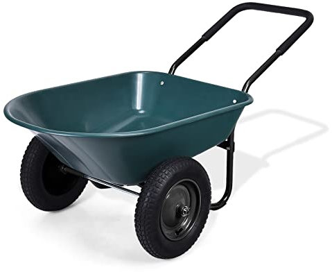 RELAX4LIFE Gartenwagen bis zu 100kg, Gartenkarre mit 75L Fassungsvermögen, Handwagen mit Gummigriff und aufblasbaren Rädern, Bollerwagen, Transportwagen für Gärten/Farmen (Grün)