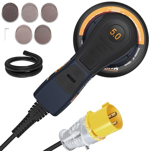 MAXXT 150mm 110V UK Plug Orbital Sander | 350W Brushless Motor, 6-Speed (4000-10000 RPM), Waterproof Design for Woodworking & Outdoor Use | Low Vibration & Dust Extraction