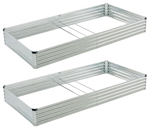 Foxlang 8x4x1ft(2 Pack) Galvanized Raised Garden Bed,Outdoor Planter Box Metal Patio Kit Planting Bed for Vegetables Flowers Herb,Silver