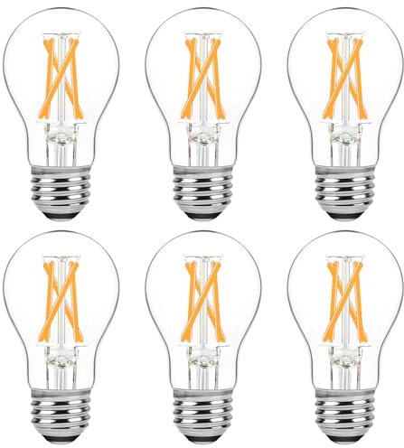 Brightever Dimmable E26 LED Bulb 60 Watt Equivalent, 6W Vintage Edison Light Bulbs 2700K for Ceiling Light Fan, A15 Clear Filament Appliance Warm White Refrigerator Globe Light Bulbs 600LM 6-Pack