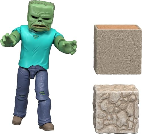 Mattel Juego de figuras de acción y accesorios de Minecraft, personaje de zombi coleccionable inspirado en una película de Minecraft, escala de 3.25 pulgadas