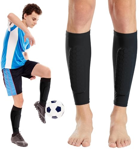 Ledeak Espinilleras Futbol, 1 Par Espinilleras Fútbol Elásticas, Espinilleras con Almohadilla de Esponja en Forma de Panal, Profesionales Protectores Tibias para Hombres, Mujeres y Jóvenes (Negro, M)