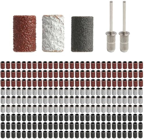 Batheidon Kit Tambours de Ponçage 248 Pièces, Embout Emeri, Bandes Abrasives 80/120/180 Grains, Accessoires pour Bois, Métal, Bricolage, Compatible Outils Rotatifs et Perceuses, 2 Mandrins Inclus