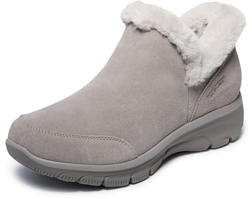 Skechers Women's EASY GOING - FALL FEELING Hands Free Slip-Ins, faux fur collar Suede Boot, Taupe, 5.5M