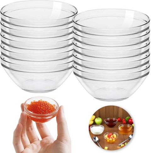 Ferenando 10 Piezas Mini Cuencos Aperitivos, Ø 7.5 cm 75ml Cuencos de Cristal Pequeños, Redondo Platos para Aperitivos, Platitos Pequeños de Cristal para Salsas Postres Snacks Frutas Sushi