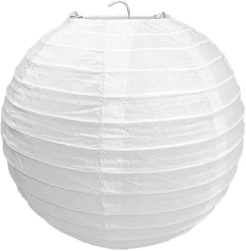 20cm Round White Paper Light Shade Lantern | Classic Bamboo-Style Ribbed Paper Lampshade | Hanging Circular Ceiling Light Shade for Bedrooms,Party and Wedding Decorations,