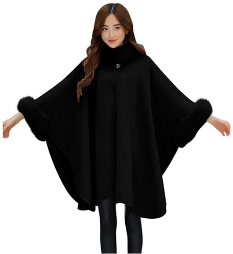 Women Hooded Poncho Faux Fur Cardigan Sweater Cloak Warm Pullover Cape Oversize Wrap Shawl Winter Coats Thick Ponchos Elegant Outwear Comfort Party Coat Tops Hiking Outdoor Loungewear