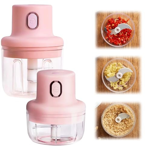 Wireless Food Chopper, 2025 New Garlic Crusher, Mini Electric Meat Grinder, Food Chopper Glass Bowl, Portable Small Food Processor for Chili, Spice, Meat, Vegetables (100+250ML)