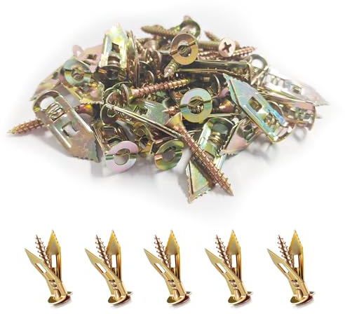 BESTYCHAO Kit de 60 chevilles auto-perceuses pour cloison sèche, chevilles à frapper plaquées zinc avec vis pour fixations de plaques de plâtre