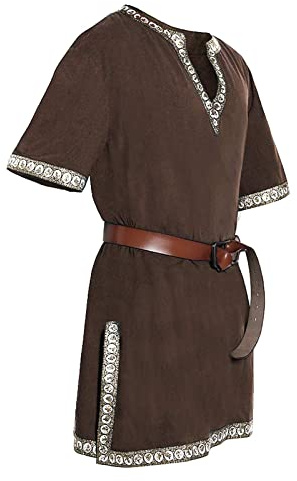 2026 - Disfraz medieval para hombre, túnica, camisas, camiseta sin mangas, tiempo libre para hombre, café, L