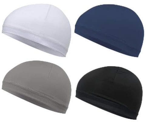 Kahaybeall 4 Pezzi di Cappelli da Uomo in Spandex Morbido, Sottocasco Bici, Berretti da Notte Multifunzionali per Uomini e Donne, Copricapo Fodera Elastica per Ciclismo, Fitness e attività Sportive