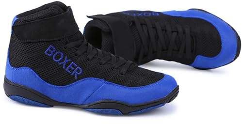 Hiuzylqx Scarpe da Boxe Pugilato Uomo Antiscivolo Scarpe da Wrestling Leggere per Allenamento in Palestra, Competizione e Sport Combattimento,Black Blue,44 EU