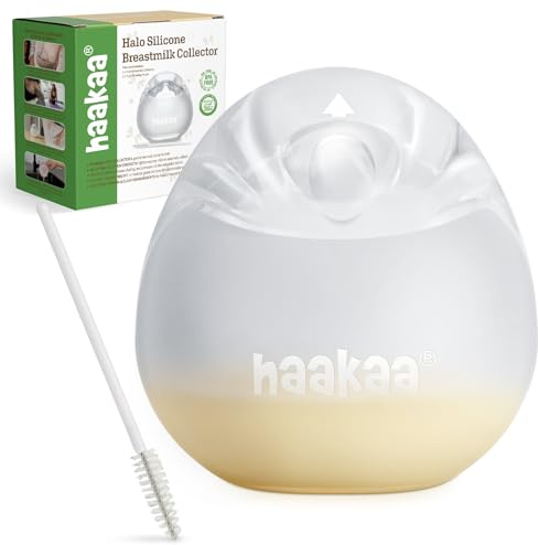 haakaa Halo - Raccoglitore per latte materno in silicone, tiralatte manuale indossabile per l'allattamento al seno, mani libere, riutilizzabile, con spazzola per la pulizia, 90 ml, 1 pezzo