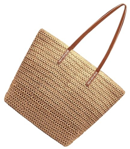 Holibanna Bolso Tote de Playa de Paja Tejida para Mujer Ligero y Espacioso Bolso de Verano Minimalista para Uso Diario y Vacaciones Bolsa Resistente y Portátil