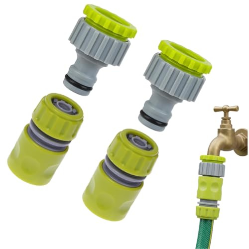 Equiyoal 4 Piezas Kit Adaptadores Juego de Conexión para Manguera de Jardín Adaptador Grifo Manguera Conector de Grifo de 1/2 3/4 Pulgadas 2 en 1 Conexión Rápida 1/2 Pulgadas de Dos Vías