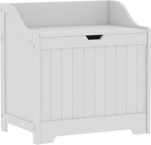 Bath Vida Priano Bathroom Laundry Cabinet Storage Cupboard Chest Bin Wooden Basket Unit, White