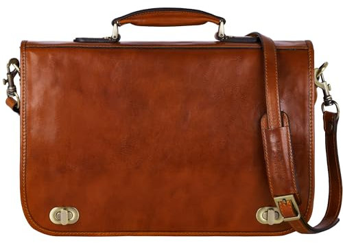 Time Resistance Leder Aktentasche Handgefertigte Umhängetasche Laptop Tasche für bis zu 15 Zoll Laptop Dokumententasche A4 in Braun