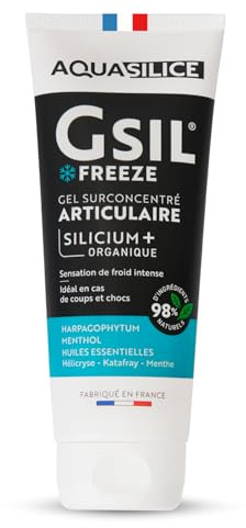 GSIL Freeze - Gel de Massage Effet Froid 200 ml - Soulage Tensions Musculaires & Articulaires, Coups & Chocs - Silicium Organique, Harpagophytum, Menthol & Huiles Essentielles - Fabriqué en France