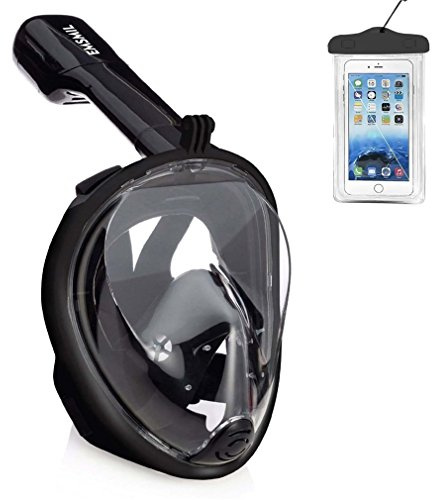 Emsmil Maschera per il viso integrale con supporto per boccaglio fotocamera gopro sotto la bandiera marina snorkeling traspirante anti-appannamento custodia per telefono impermeabile per adulti e