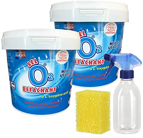 Sel Détachant 2x1kg + Flacon Pulvérisateur + Eponge - Fabrication Française