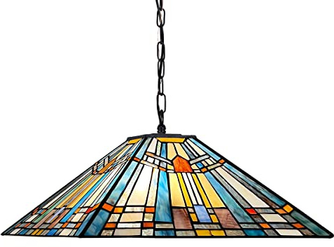 COTOSS Tiffany Pendant Light Fixtures Hanging Lamp 2 Lights 16 inch Large Mission Style Vintage Stained Glass Pendant Hanging Lighting for Kitchen Island Dining Room Bedroom
