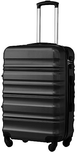 COOLIFE Hartschalen-Koffer Trolley mit TSA-Schloss und 4 Rollen (Schwarz, Handgepäck)