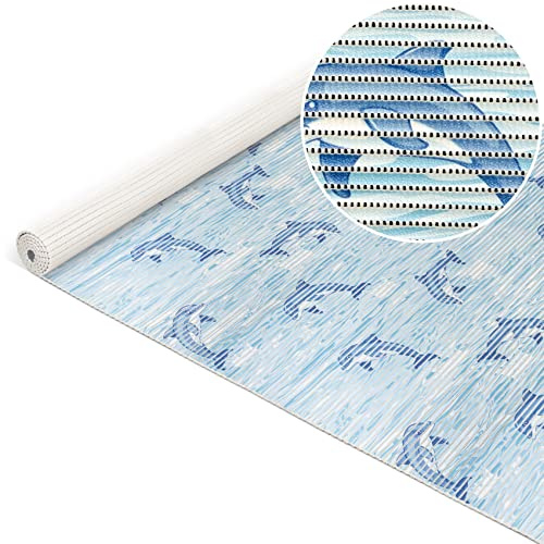 ANRO Weichschaummatte Badematte Bad Dusche WC Vorleger Teppich Antirutsch Badläufer Delfine Blau Maritim 200x65cm