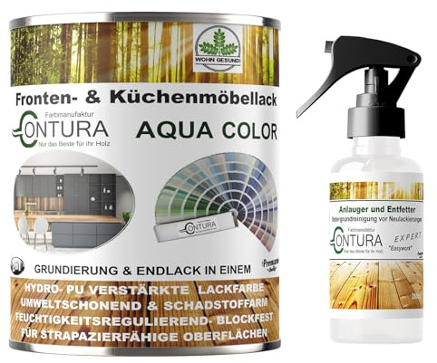 Contura 750ml. Küchenmöbellack nach RAL Möbellack SET mit Anlauger Möbelfarbe Holzlack Buntlack Küchenlack (RAL 5024 Pastellblau)