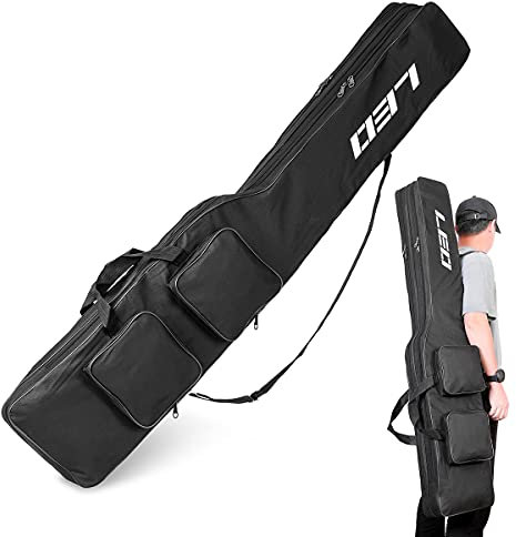 LEOFISHING Fishing Tackle Storage Bag 130cm/4.27ft Portable Fishing Rod Reel Organizer Fishing Pole Gear Tool Cases Carrier Two Layer Durable Oxford Large Capacity Travel Fishing Cover Bag (Black)