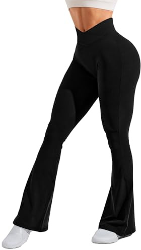 Navneet Pantaloni lunghi da donna, larghi, per il tempo libero, flared, leggings a vita alta, jazz, danza anni '70, B001 Nero Tasche Nascoste, M