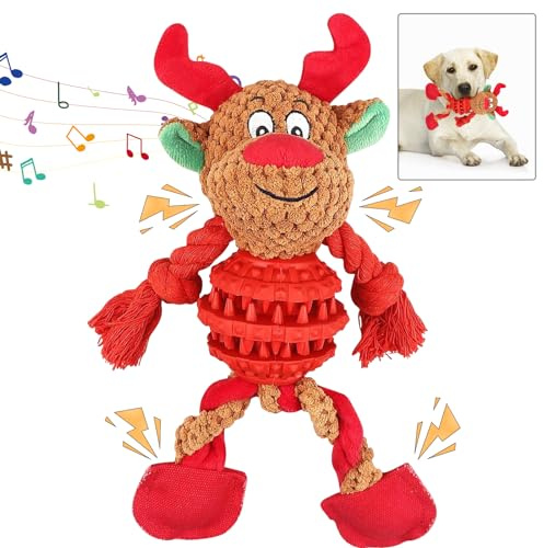 Giocattoli per Cani Natale, Renna Peluche per Cani Giocattoli Natalizi per Cani Cigolanti, Peluche per Cani, Giocattoli da Masticare, Giochi per Interattivi Adatto a Cani di Piccola Media Taglia