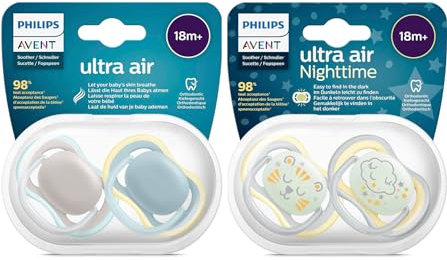 Philips Avent Ultra Air Day Night Schnuller Set 18+ Monate, 4 Stück, inklusive Transport- und Sterilisationsbox, 18+ M, Uni