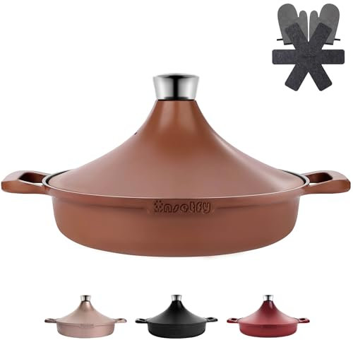 INSETFY Non-Stick Frying Pan/Skillet 11, 3QT Tagine Pan,Cast Aluminum Pans with Lid, Stove/Oven-to-Table Cookware, Dishwasher Safe& Compatible with All Stovetops(Terracotta)