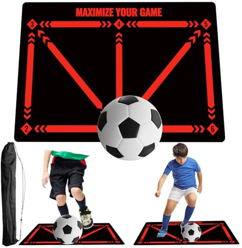 Tappetino da Calcio per Allenamento, Borsa Portaoggetti, 60 x 90 cm Tappetino Calcio, Silenzioso, Antiscivolo per Allenamento, Regali per gli Appassionati E Bambino di Calcio (rosso)