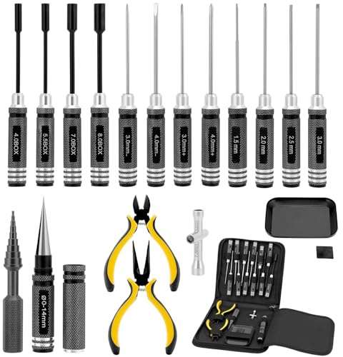 QWORK® Ensemble d'outils RC 18 en 1, Ensemble d'outils RC, pour voitures RC, bateaux, drones de course, robots