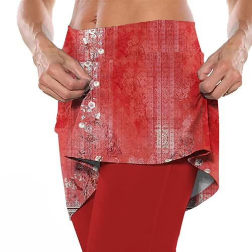 Warme Damen-Leggings, Fleece-Hose, Yogahose, Damen-Leggings mit A-Linien-Rock, hohe Taille, volle Länge, Yogahose für Workout, athletisch, dicke Fitness-Leggings für Damen, UK, rot, S
