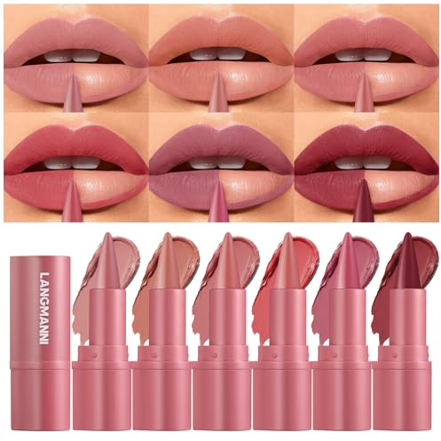 6 Pcs/Set 2-in-1 Gradient Lip Liner & Lipstick Set, Ombre Effect Velvety Lip Liner Lipstick, Smudge-Proof, Waterproof Mini Lip Makeup Set (Set B)