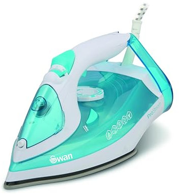 Swan SI12054AQ Steam Iron with Ceramic Soleplate, Pro Steam Technology, Anti-Calc, Anti-Drip, Adjustable Temperature Dial, 2600W, White and Aqua