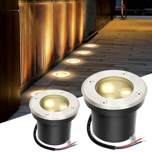 Fiqops 2pcs Projecteur encastrable extérieur LED 3W blanc chaud IP65,Spot d'éclairage de sol noir rond,Luminaire encastrable jardin étanche pour terrasse/piscine,Résistant au passage 230V