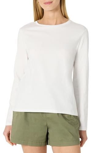 Amazon Essentials Women's Soft 100% Cotton Regular-Fit Long-Sleeve Crewneck T-Shirt, White, Large