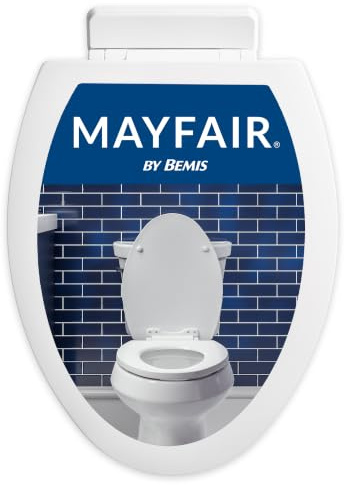 Mayfair Ashton Easy to Clean Single Hinge Toilet Seat, Modern Slow Close Wood Toilet Seat, Made in USA, Elongated, White
