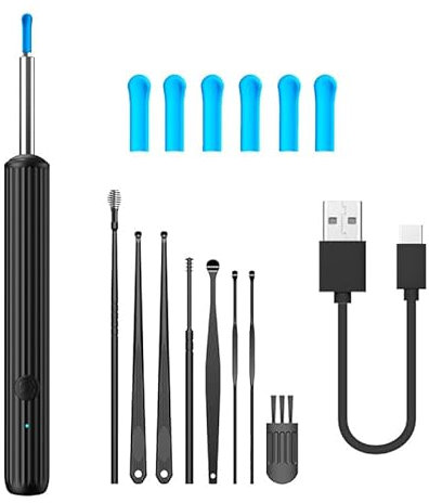 PQETBV Otoscopio Pulizia Orecchie 1080P, Pulitore Orecchie con Telecamera Impermeabile IP67, Pulitore Orecchie con 6 LED per iPhone, Android, iPad, Adulti, Bambini e Animali Domestici