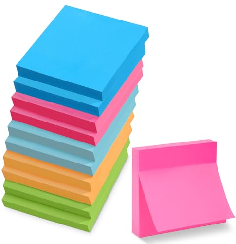 10 Blöcke Haftnotizen Klebezettel, 76 x 76mm Sticky Notes, 100 Blatt pro Block, Selbstklebende Notizzettel in 5 leuchtenden Farben für Büro, Schule, Planung und Zuhause