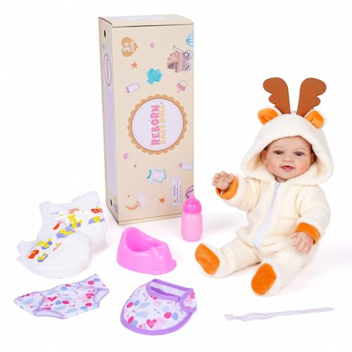 BABESIDE 14 Inch Soft Baby Doll with Baby Feeding Set Easy to Hold with Cuddly Body Realistic First Doll for Pretend Play