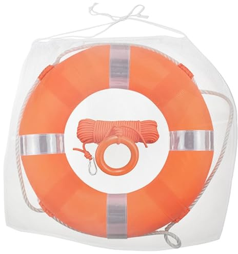 20Inch Throwable Life Preserver Ring with 98.4FT Floating Rescue Rope - Emergency Flotation Device for Boating, Pool, Lake & Beach - Swim Foam Buoy with Perimeter Line Kit (Orange Ring + Rope + Bag)