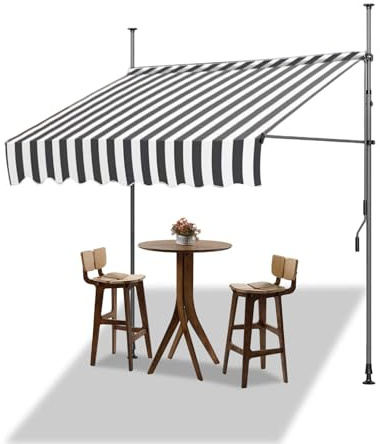 JHIAADEY Tenda Da Sole Retrattile,Tenda Da Sole A Morsetto for Esterno,Tenda Da Sole Manuale,Protezione Uv Ed è Impermeabile,Adatto For Porte E Finestre,Cortili,Balconi(Gray White,2M/6.5FT)