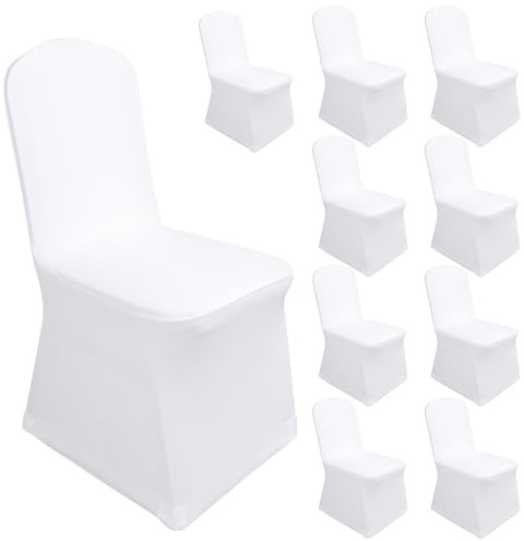 10 Stück Stuhlhussen Weiß, Stuhlüberzug Elastisch Stuhlbezug Universal Stretch Abnehmbarer Stuhlhüllen Waschbarer Stuhlschutz Hussen Für Stühle, Für Hochzeit Bankett Party Veranstaltungsdekoration