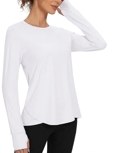 Gyabnw Camiseta Deportiva Mujer con Protección Solar de Manga Larga Ligera | Ropa deportiva ligera y transpirable, de secado rápido, para gimnasio, running al aire libre, yoga y entrenamiento diario